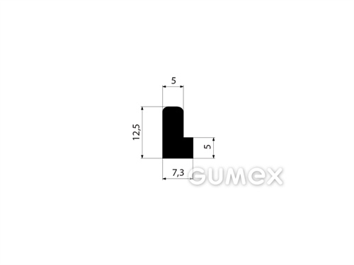 Gumový profil tvaru "L", 12,5x7,3/5mm, 70°ShA, EPDM, -40°C/+100°C, čierny